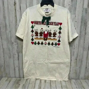 Vintage 90s Christmas Sleigh Team Jerzees t-shirt With With Buttons NWT
